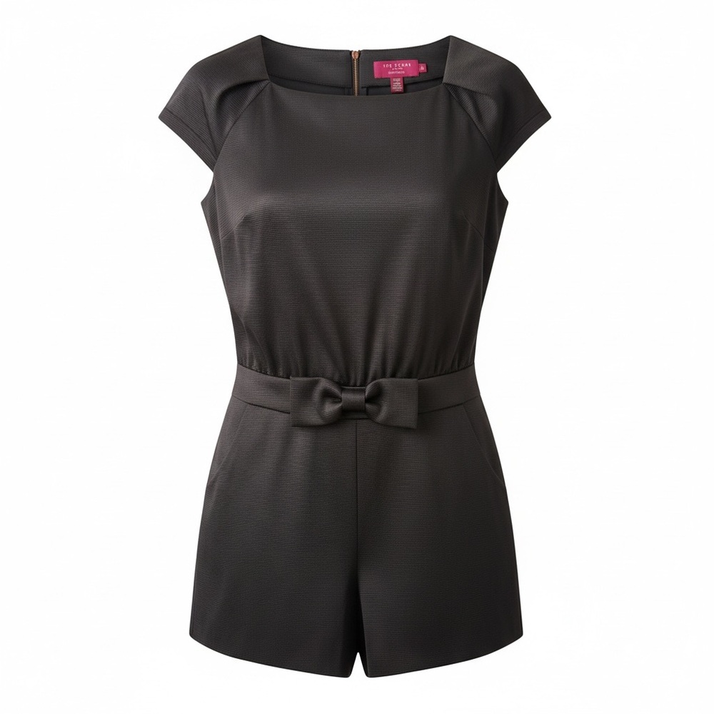 Dark Coquette Office Siren Black Satin Bow Romper
